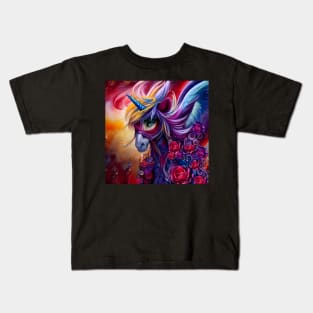 Wonderful colorful unicorn with flowers Kids T-Shirt